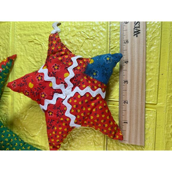 Vintage Christmas Hand Sewn Cloth Fabric Stuffed Star Ornaments Tree Set 11 - Picture 9 of 16